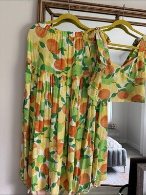 Two pieces Women's Yellow Citrus Print Maxi Skirt by